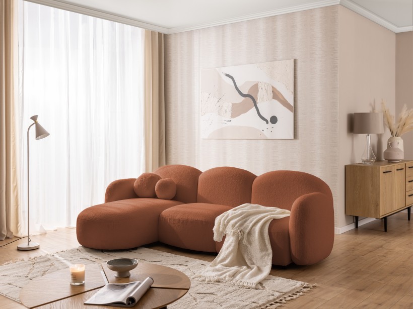 Nuvola - Modernes Ecksofa L-Form aus Bouclé-Stoff mit abgerundetem Design und hohem Sitzkomfort