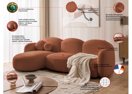 Nuvola - Modernes Ecksofa L-Form aus Bouclé-Stoff mit abgerundetem Design und hohem Sitzkomfort