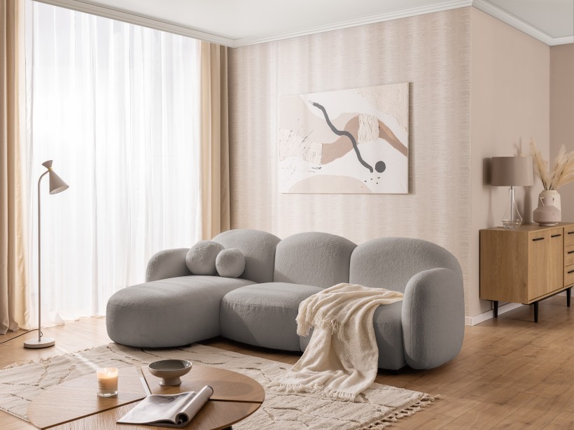 Nuvola - Modernes Ecksofa L-Form aus Bouclé-Stoff mit abgerundetem Design und hohem Sitzkomfort