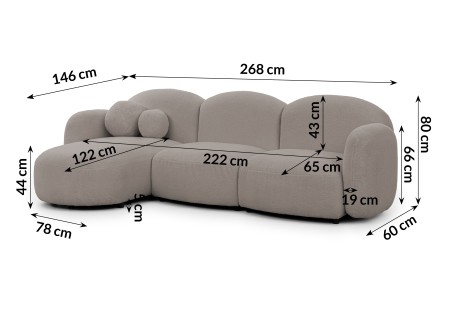 Nuvola - Modernes Ecksofa L-Form aus Bouclé-Stoff mit abgerundetem Design und hohem Sitzkomfort