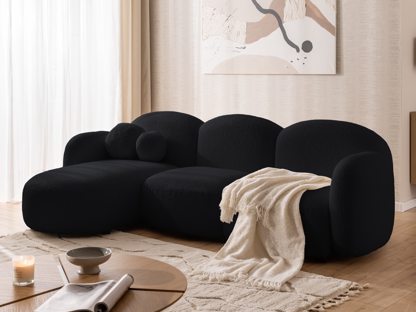 Nuvola - Modernes Ecksofa L-Form aus Bouclé-Stoff mit abgerundetem Design und hohem Sitzkomfort