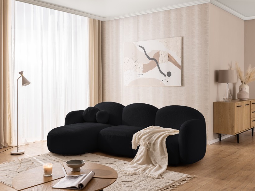 Nuvola - Modernes Ecksofa L-Form aus Bouclé-Stoff mit abgerundetem Design und hohem Sitzkomfort