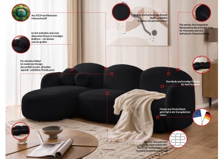 Nuvola - Modernes Ecksofa L-Form aus Bouclé-Stoff mit abgerundetem Design und hohem Sitzkomfort