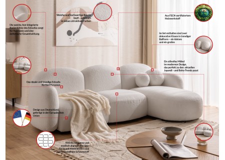 Nuvola - Modernes Ecksofa L-Form aus Bouclé-Stoff mit abgerundetem Design und hohem Sitzkomfort