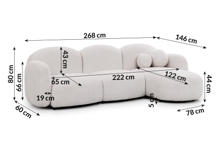 Nuvola - Modernes Ecksofa L-Form aus Bouclé-Stoff mit abgerundetem Design und hohem Sitzkomfort