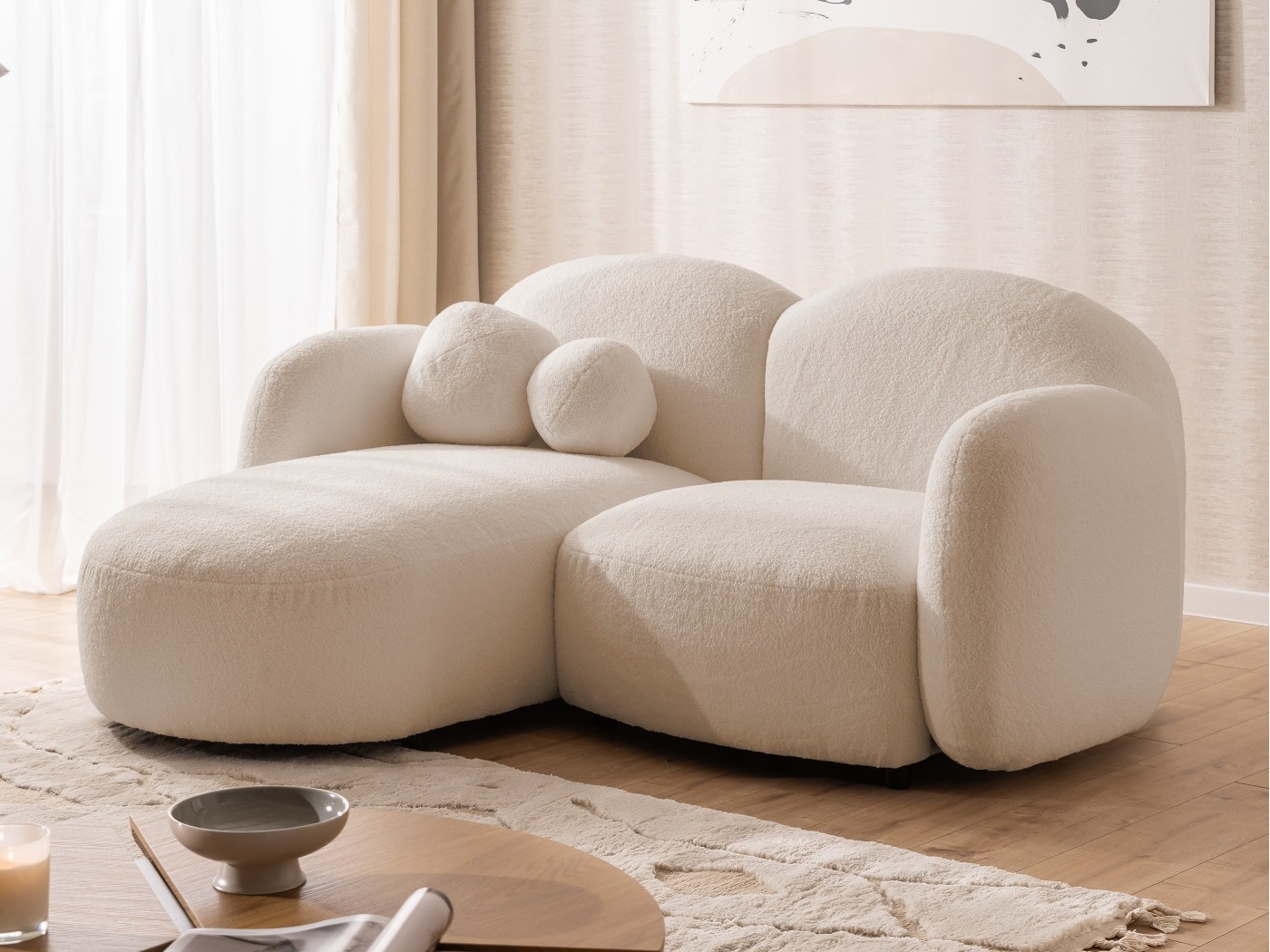 Nuvola - Modernes Ecksofa L-Form aus Bouclé-Stoff mit abgerundetem Design und hohem Sitzkomfort