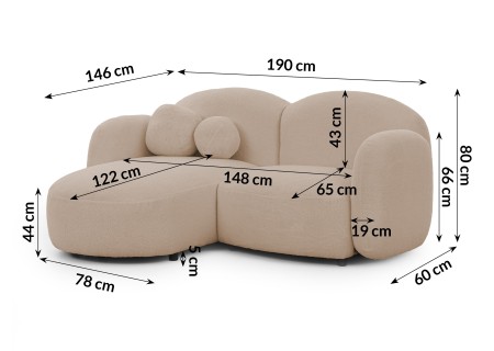 Nuvola - Modernes Ecksofa L-Form aus Bouclé-Stoff mit abgerundetem Design und hohem Sitzkomfort
