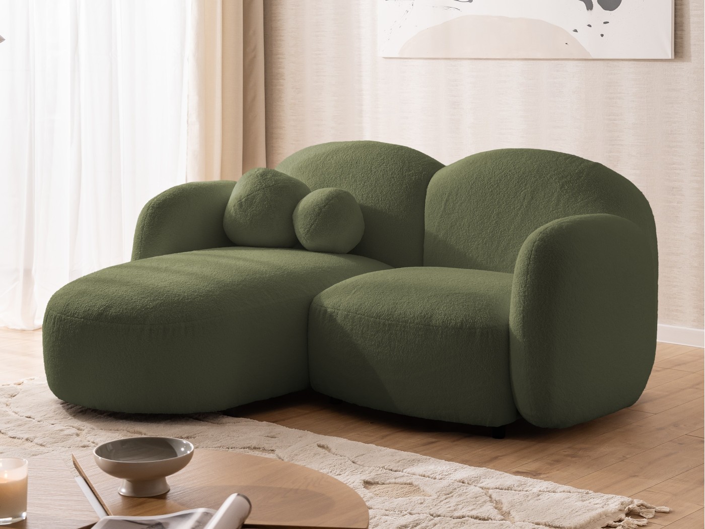 Nuvola - Modernes Ecksofa L-Form aus Bouclé-Stoff mit abgerundetem Design und hohem Sitzkomfort
