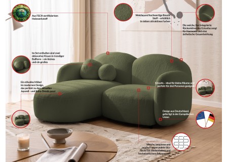 Nuvola - Modernes Ecksofa L-Form aus Bouclé-Stoff mit abgerundetem Design und hohem Sitzkomfort