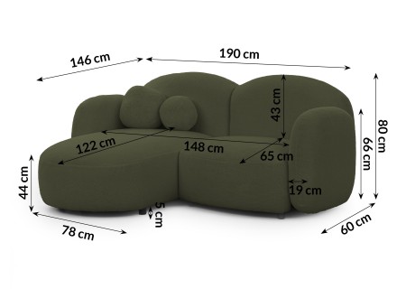 Nuvola - Modernes Ecksofa L-Form aus Bouclé-Stoff mit abgerundetem Design und hohem Sitzkomfort