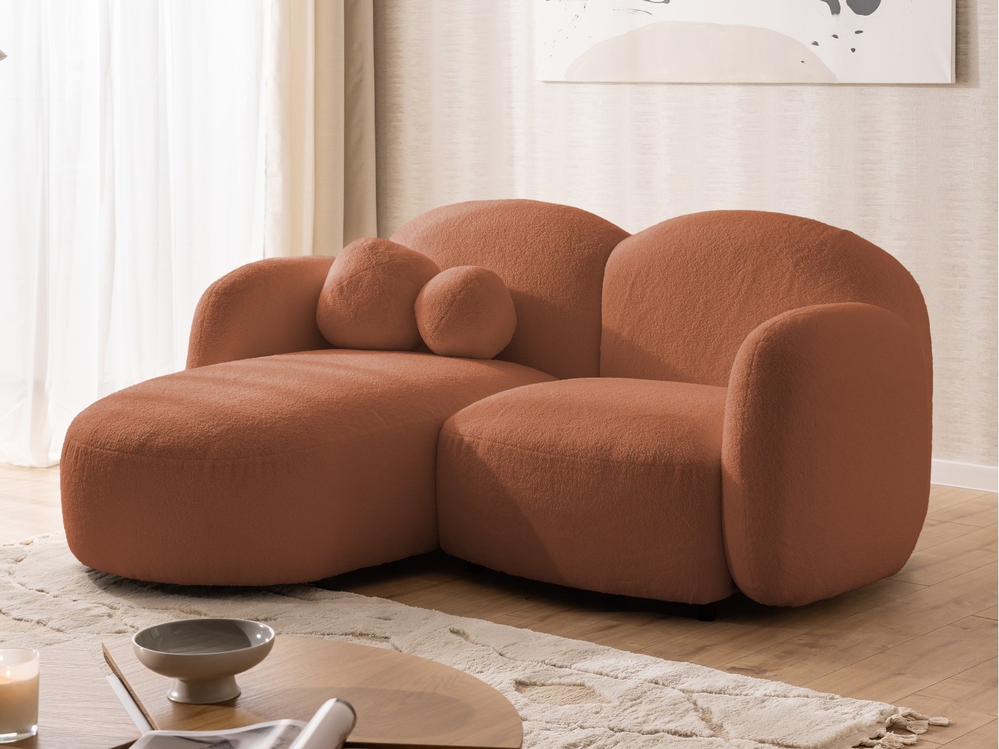 Nuvola - Modernes Ecksofa L-Form aus Bouclé-Stoff mit abgerundetem Design und hohem Sitzkomfort