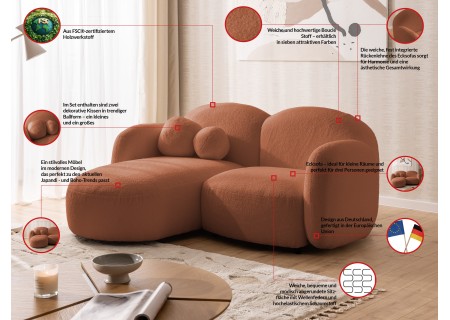 Nuvola - Modernes Ecksofa L-Form aus Bouclé-Stoff mit abgerundetem Design und hohem Sitzkomfort