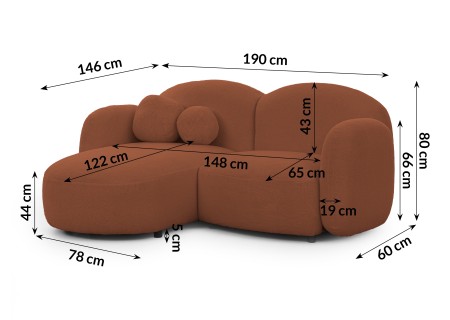 Nuvola - Modernes Ecksofa L-Form aus Bouclé-Stoff mit abgerundetem Design und hohem Sitzkomfort