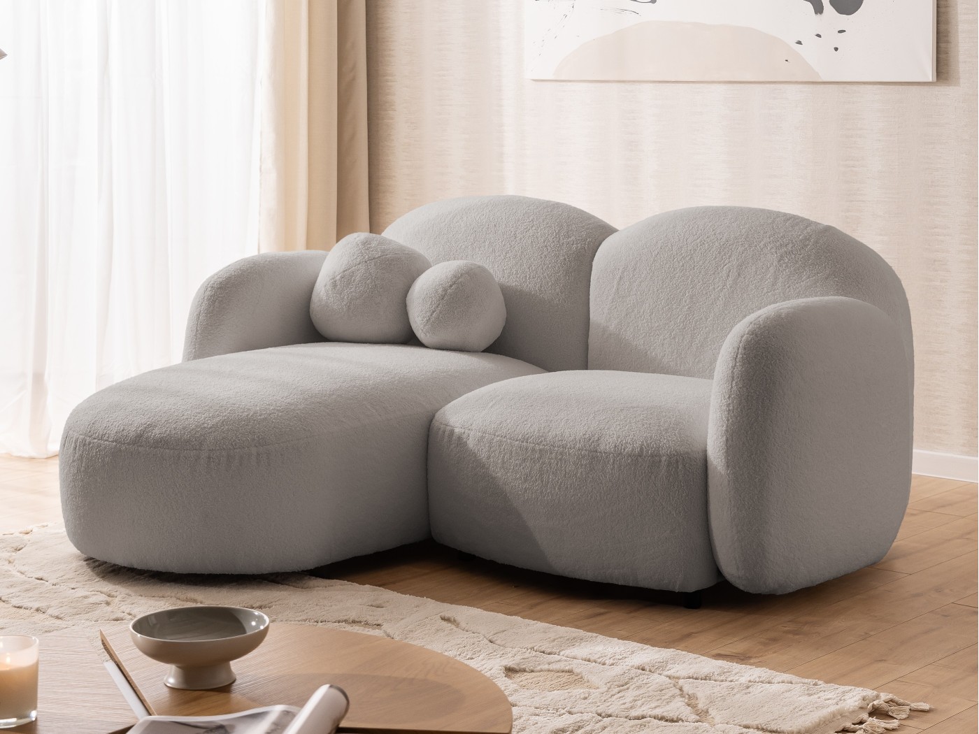 Nuvola - Modernes Ecksofa L-Form aus Bouclé-Stoff mit abgerundetem Design und hohem Sitzkomfort