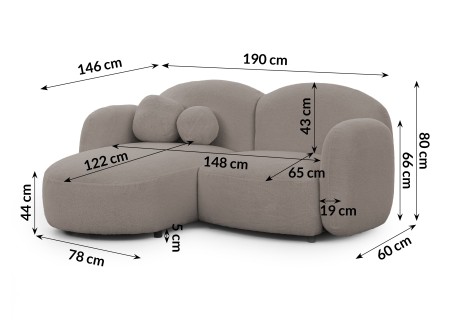 Nuvola - Modernes Ecksofa L-Form aus Bouclé-Stoff mit abgerundetem Design und hohem Sitzkomfort