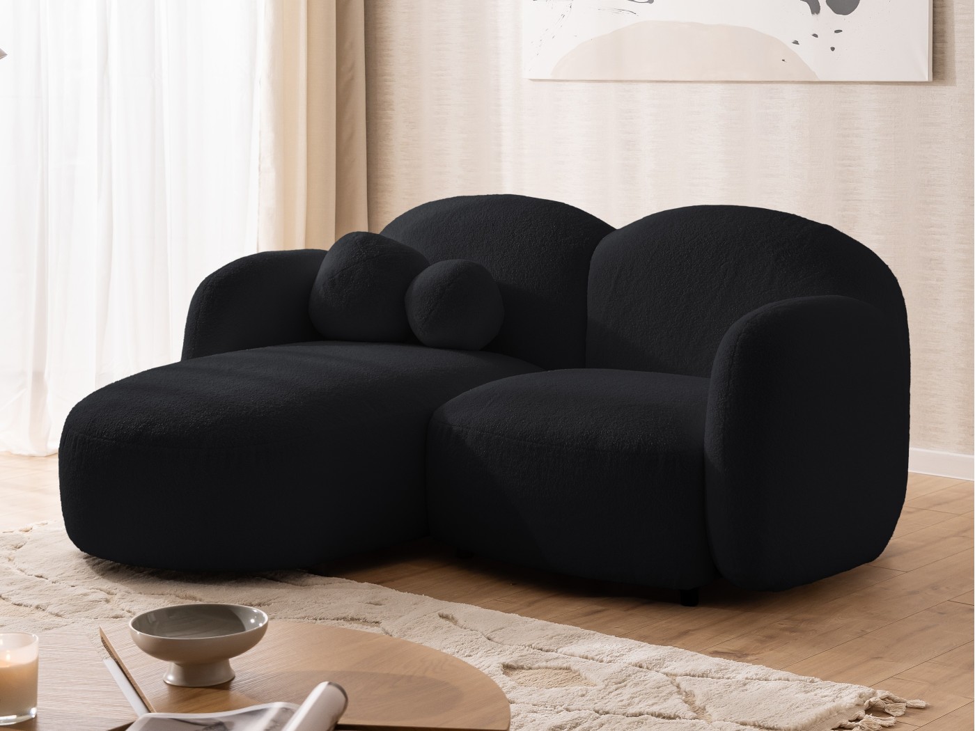 Nuvola - Modernes Ecksofa L-Form aus Bouclé-Stoff mit abgerundetem Design und hohem Sitzkomfort