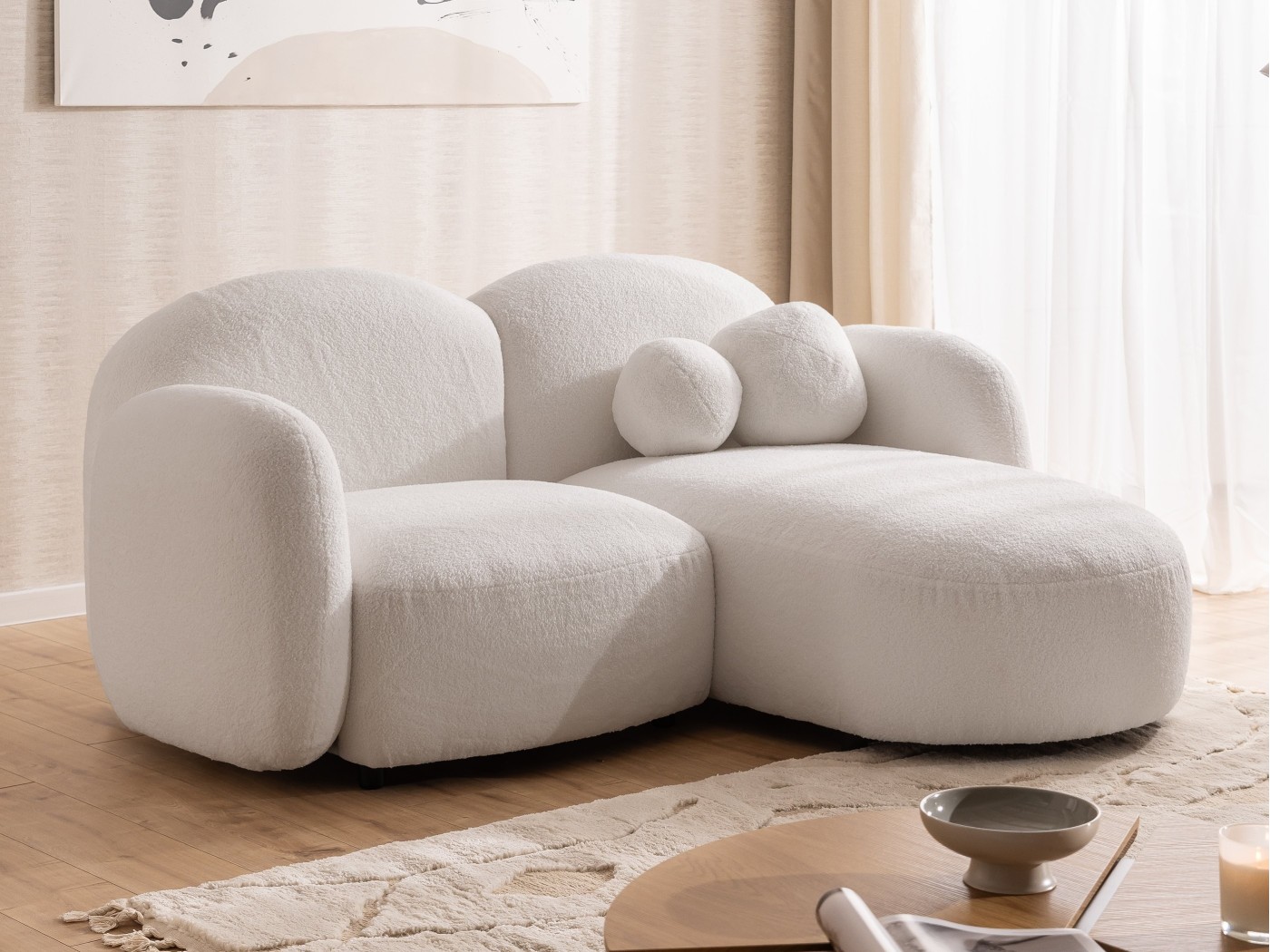 Nuvola - Modernes Ecksofa L-Form aus Bouclé-Stoff mit abgerundetem Design und hohem Sitzkomfort