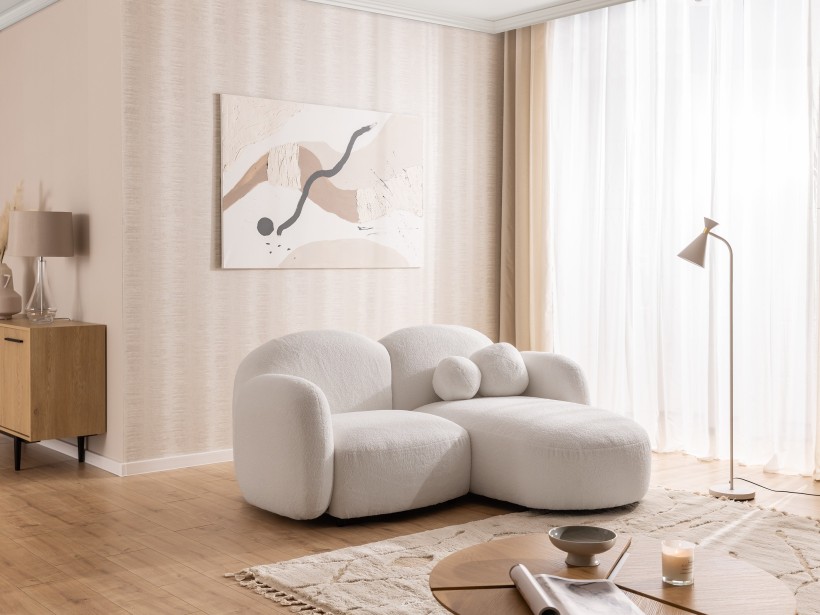 Nuvola - Modernes Ecksofa L-Form aus Bouclé-Stoff mit abgerundetem Design und hohem Sitzkomfort