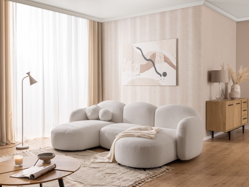 Nuvola - Moderne Wohnlandschaft aus Bouclé mit abgerundetem Design und hohem Sitzkomfort