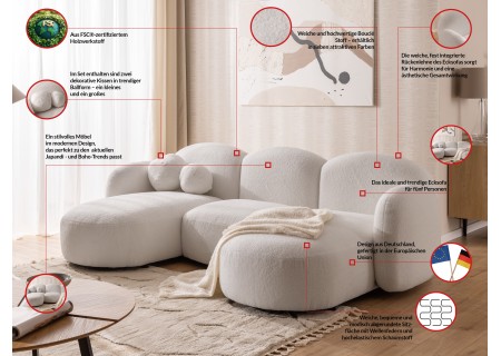 Nuvola - Moderne Wohnlandschaft aus Bouclé mit abgerundetem Design und hohem Sitzkomfort