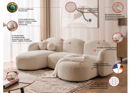 Nuvola - Moderne Wohnlandschaft aus Bouclé mit abgerundetem Design und hohem Sitzkomfort