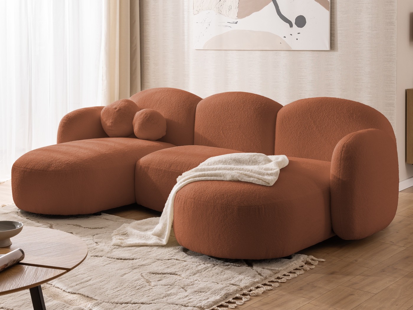Nuvola - Moderne Wohnlandschaft aus Bouclé mit abgerundetem Design und hohem Sitzkomfort