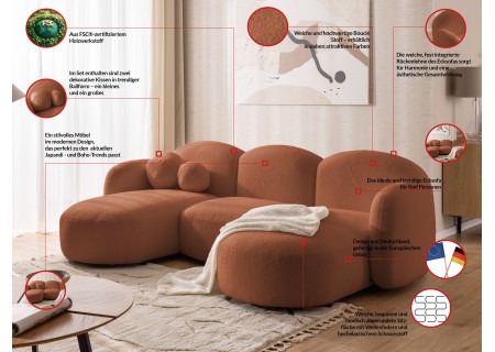 Nuvola - Moderne Wohnlandschaft aus Bouclé mit abgerundetem Design und hohem Sitzkomfort