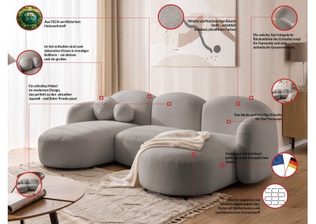 Nuvola - Moderne Wohnlandschaft aus Bouclé mit abgerundetem Design und hohem Sitzkomfort