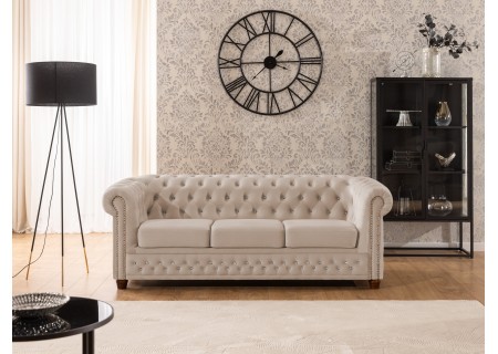 Cleo Blink - Chesterfield 3-Sitzer Sofa aus Samt mit Kristallsteppung und braunen Massivholzfüßen