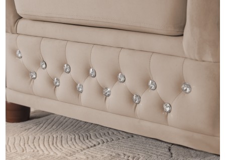 Cleo Blink - Chesterfield 3-Sitzer Sofa aus Samt mit Kristallsteppung und braunen Massivholzfüßen