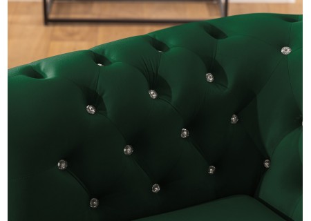 Cleo Blink - Chesterfield 3-Sitzer Sofa aus Samt mit Kristallsteppung und braunen Massivholzfüßen