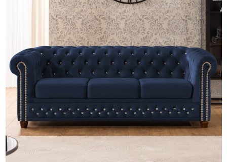 Cleo Blink - Chesterfield 3-Sitzer Sofa aus Samt mit Kristallsteppung und braunen Massivholzfüßen