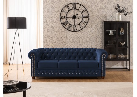 Cleo Blink - Chesterfield 3-Sitzer Sofa aus Samt mit Kristallsteppung und braunen Massivholzfüßen