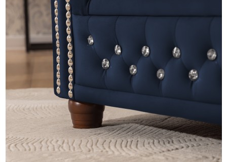 Cleo Blink - Chesterfield 3-Sitzer Sofa aus Samt mit Kristallsteppung und braunen Massivholzfüßen