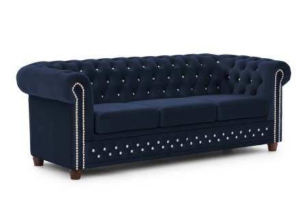 Cleo Blink - Chesterfield 3-Sitzer Sofa aus Samt mit Kristallsteppung und braunen Massivholzfüßen