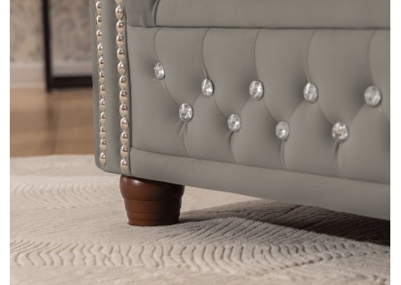 Cleo Blink - Chesterfield 3-Sitzer Sofa aus Samt mit Kristallsteppung und braunen Massivholzfüßen