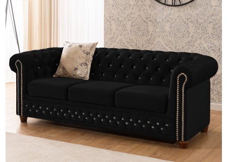 Cleo Blink - Chesterfield 3-Sitzer Sofa aus Samt mit Kristallsteppung und braunen Massivholzfüßen