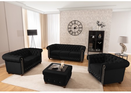 Cleo Blink - Chesterfield 3-Sitzer Sofa aus Samt mit Kristallsteppung und braunen Massivholzfüßen