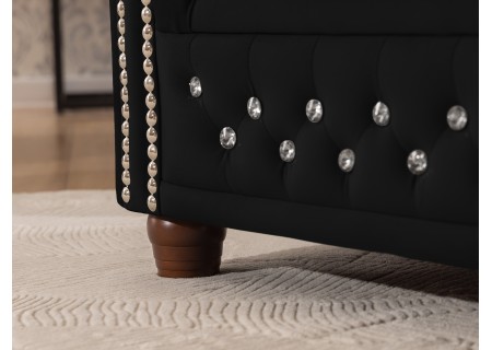 Cleo Blink - Chesterfield 3-Sitzer Sofa aus Samt mit Kristallsteppung und braunen Massivholzfüßen