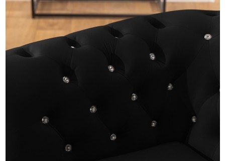 Cleo Blink - Chesterfield 3-Sitzer Sofa aus Samt mit Kristallsteppung und braunen Massivholzfüßen