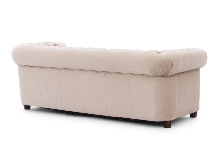 Cleo Blink - Chesterfield 3-Sitzer Sofa mit Schlaffunktion aus Samt mit Kristallsteppung und braunen Massivholzfüßen
