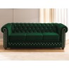 Cleo Blink - Chesterfield 3-Sitzer Sofa mit Schlaffunktion aus Samt mit Kristallsteppung und braunen Massivholzfüßen