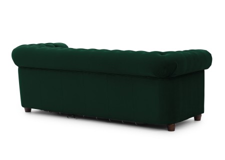 Cleo Blink - Chesterfield 3-Sitzer Sofa mit Schlaffunktion aus Samt mit Kristallsteppung und braunen Massivholzfüßen