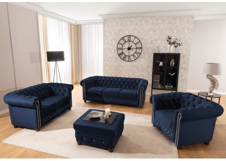 Cleo Blink - Chesterfield 3-Sitzer Sofa mit Schlaffunktion aus Samt mit Kristallsteppung und braunen Massivholzfüßen