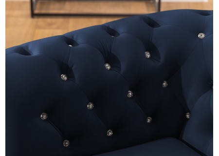 Cleo Blink - Chesterfield 3-Sitzer Sofa mit Schlaffunktion aus Samt mit Kristallsteppung und braunen Massivholzfüßen