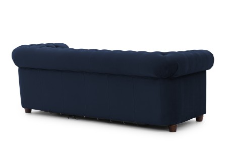 Cleo Blink - Chesterfield 3-Sitzer Sofa mit Schlaffunktion aus Samt mit Kristallsteppung und braunen Massivholzfüßen