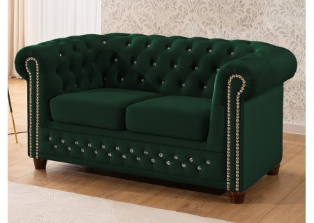 Cleo Blink - Chesterfield 2-Sitzer Sofa aus Samt mit Kristallsteppung und braunen Massivholzfüßen