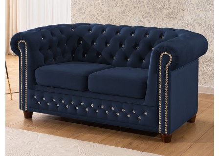 Cleo Blink - Chesterfield 2-Sitzer Sofa aus Samt mit Kristallsteppung und braunen Massivholzfüßen
