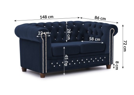 Cleo Blink - Chesterfield 2-Sitzer Sofa aus Samt mit Kristallsteppung und braunen Massivholzfüßen