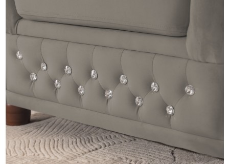 Cleo Blink - Chesterfield 2-Sitzer Sofa aus Samt mit Kristallsteppung und braunen Massivholzfüßen